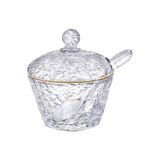 Açucareiro De Cristal Martelado Com Colher E Tampa Com Fio De Ouro Petra 10cm - Lyor