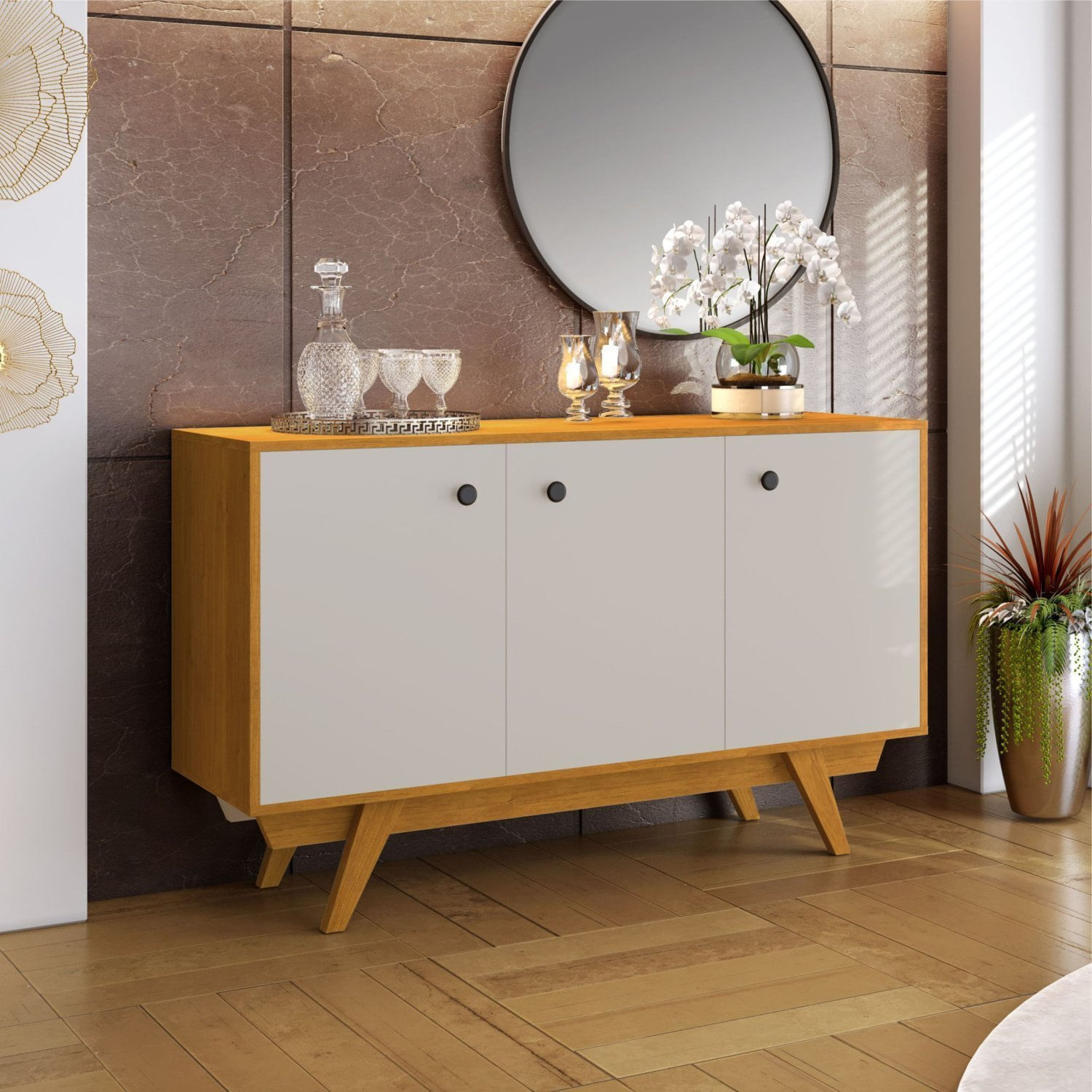 Buffet Aparador 3 Portas Harmonia Candian Jcm Móveis Cinamomo/off White