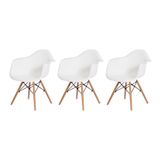 Kit 3 Cadeiras Eiffel Eames Daw C/braço Branca Base Madeira