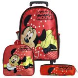 Mochila Infantil Rodinhas Minnie Lancheira Estojo Vermelho