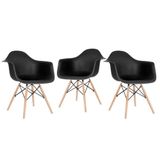 Kit 3 Cadeiras Charles Eames Eiffel Daw Com Braços E Pés De Madeira Clara Preto