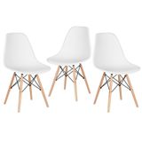 Kit 3 Cadeiras Charles Eames Eiffel Dsw Com Pés De Madeira Clara Branco