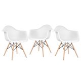 Kit 3 Cadeiras Charles Eames Eiffel Daw Com Braços E Pés De Madeira Clara Branco