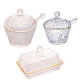 Kit Meleira + Açucareiro E Manteigueira Cristal Martelado