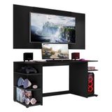 Mesa Gamer Com Painel E Suporte Tv 65 Guilda Preta