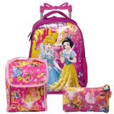 Mochila Menina Infantil Rodinha Princesas Lancheira Estojo