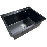 Cuba Pia Inox Preta Quadrada Cozinha Gourmet 60cm + Kit