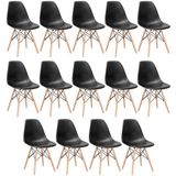 Kit 14 Cadeiras Charles Eames Eiffel Dsw Com Pés De Madeira Clara Preto