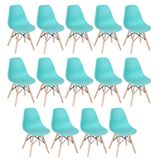 Kit 14 Cadeiras Charles Eames Eiffel Dsw Com Pés De Madeira Clara Verde Tiffany