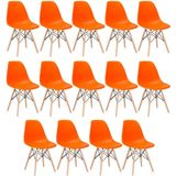 Kit 14 Cadeiras Charles Eames Eiffel Dsw Com Pés De Madeira Clara Laranja