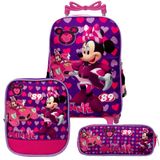 Kit Mochila Menina Rodinha Minnie Mouse Lancheira Estojo