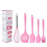 Jogo Utensilios De Cozinha Silicone 5 Peças - Rosa