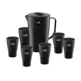 Jogo De Jarra 2l Com 6 Copos Plástico Suco Agua Uz Preto