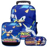 Mochila Masculina Infantil Rodinha Sonic Lancheira Estojo Jg