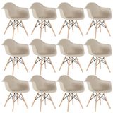 Kit 12 Cadeiras Charles Eames Eiffel Daw Com Braços E Pés De Madeira Clara Nude