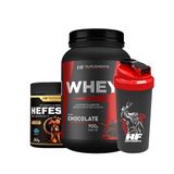 Whey Protein Chocolate 900g + Pré Treino Blueberry + Coq