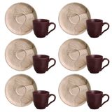 Conjunto Com 6 Xícaras E Pires Para Café Porto Brasil Bio Vida Em Stoneware - 120 Ml