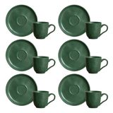 Conjunto Com 6 Xícaras E Pires Para Café Porto Brasil Bio Leaf Em Stoneware - 120 Ml