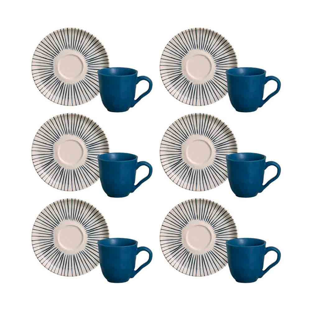Conjunto Com 6 Xícaras E Pires Para Café Porto Brasil Bio Elemento Em Stoneware - 120 Ml