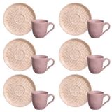 Conjunto Com 6 Xícaras E Pires Para Café Porto Brasil Bio Luar Em Stoneware - 120 Ml