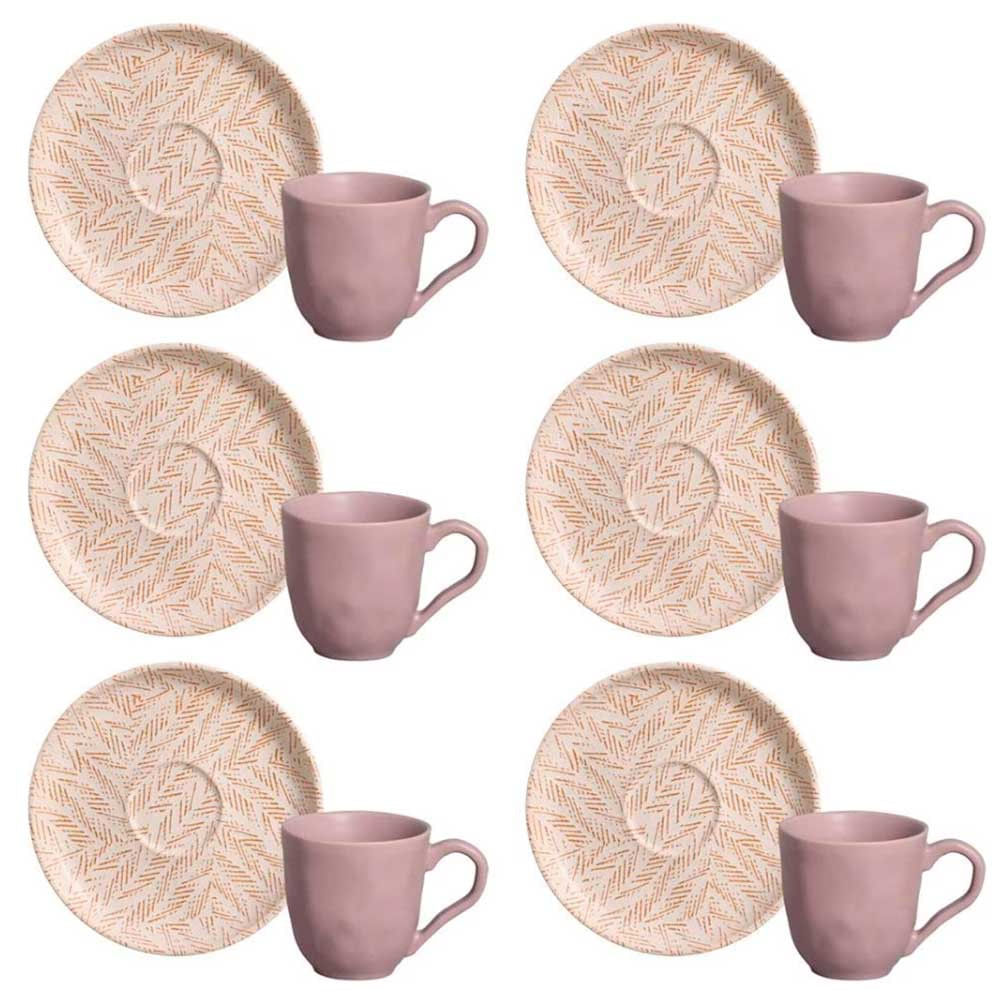 Conjunto Com 6 Xícaras E Pires Para Café Porto Brasil Bio Luar Em Stoneware - 120 Ml