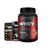 Whey Protein Morango 900g + Pré Treino Limonada + Creatina