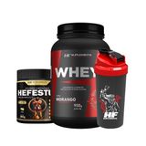 Whey Protein Morango 900g + Pré Treino Limonada + Coq