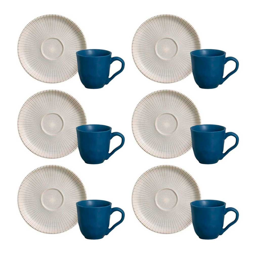 Conjunto Com 6 Xícaras E Pires Para Café Porto Brasil Bio Porto Em Stoneware - 120 Ml