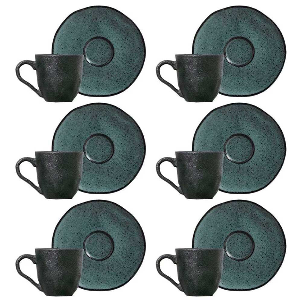 Conjunto Com 6 Xícaras E Pires Para Café Porto Brasil Petroleum Em Stoneware 120 Ml