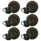 Conjunto Com 6 Xícaras E Pires Para Café Porto Brasil Onyx Em Stoneware 120 Ml