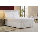 Saia Para Cama Box Queen Size Elástico Ajustável - Branca