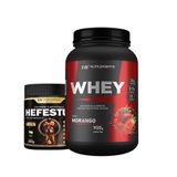 Whey Protein Morango 900g + Pré Treino Hefestus Limonada