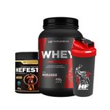 Whey Protein Morango 900g + Pré Treino Blueberry + Coq