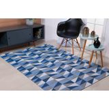 Tapete Jacquard 1,40m Antiderrapante Para Sala E Quarto Azul