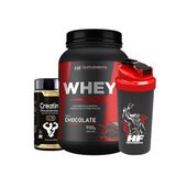 Whey Protein Chocolate 900g + Creatina 3g 120caps Pura + Coq