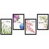 Conjunto Quadros Decorativos 4 peças 20x30 Flores e Frases