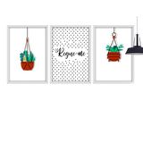 Kit 3 Quadros Decorativos Com Moldura Para Sala Quarto Frase Regue-Me Vaso Planta