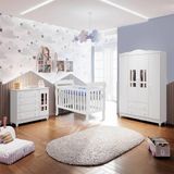 Quarto De Bebê Berço 3 Em 1 Lila Guarda Roupa Cômoda Branco