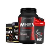 Whey Protein Morango + Pré Treino Blueberry Creatina + Coq