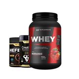 Whey Protein Morango 900g + Pré Treino Blueberry Creatina