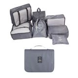 Kit 8 Peças Organizador Mala Viagem Necessaire Cabide Cinza