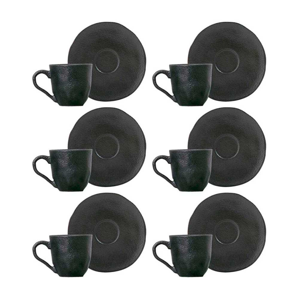 Conjunto Com 6 Xícaras E Pires Para Café Porto Brasil Matte Em Stoneware 120 Ml