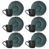 Conjunto Com 6 Xícaras E Pires Para Café Porto Brasil Petroleum Em Stoneware 120 Ml