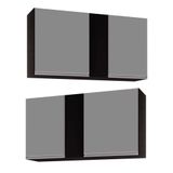 Kit 02 Armários Aéreo 02s Agata 100cm Preto Cinza