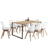 Mesa De Jantar 160 Cm Com 8 Cadeiras Branco Base De Madeira
