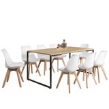 Mesa De Jantar 160 Cm Com 8 Cadeiras Branco Base De Madeira