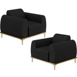 Kit 02 Poltronas E Pés D&#39;ouro Molino D02 Veludo Preto C-300
