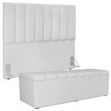 Kit Cabeceira Casal 140cm C/calçadeira Recamier Baú Branco