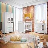 Quarto De Bebê Completo Berço Roupeiro Cômoda Branco