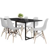 Mesa De Jantar Preto Com 6 Cadeiras Eiffel Eames Branco